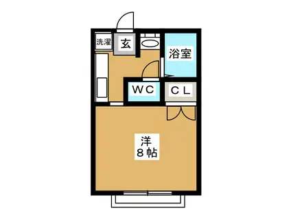 パーシモンコートB(1K/2階)の間取り写真