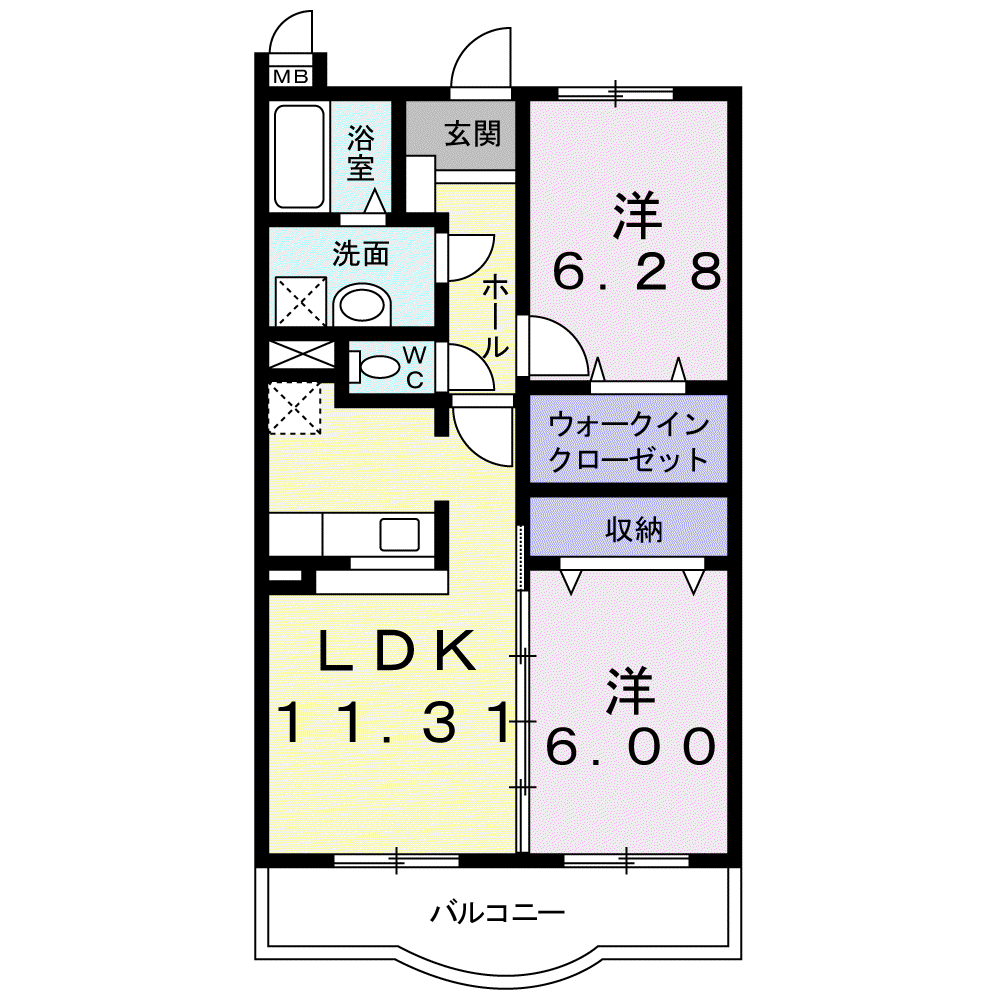 フォレストコート・アゼリア(2LDK/3階)の間取り写真