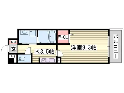 カルザ姫路(1K/6階)の間取り写真