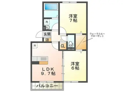 プレミールボヌールH棟(2LDK/1階)の間取り写真