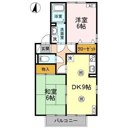 メナージュ B棟(2DK/2階)の間取り写真