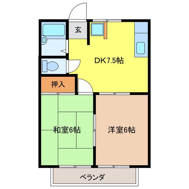 ハウスK2(2DK/1階)の間取り写真