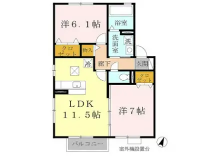 ウィルモア垂水C棟(2LDK/1階)の間取り写真