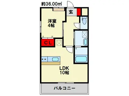 コクショウM(1LDK/1階)の間取り写真