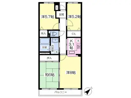 昭和マンション野草園(4K/2階)の間取り写真