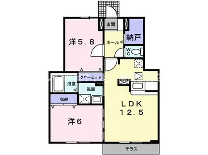 コーポ勢多II番館(2LDK/1階)の間取り写真