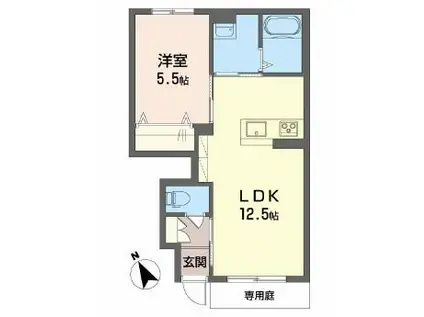 ＪＲ加古川線 社町駅 バス乗車時間：36分 最寄りバス停で下車 徒歩5分 2階建 築1年(1LDK/1階)の間取り写真