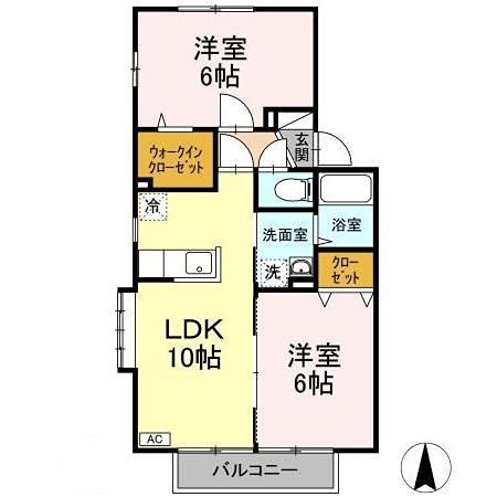 オークスコート A棟(2LDK/2階)の間取り写真