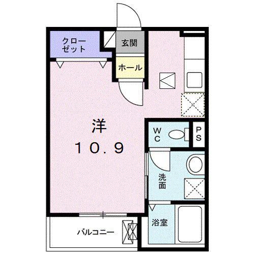 プルメリア(ワンルーム/1階)の間取り写真