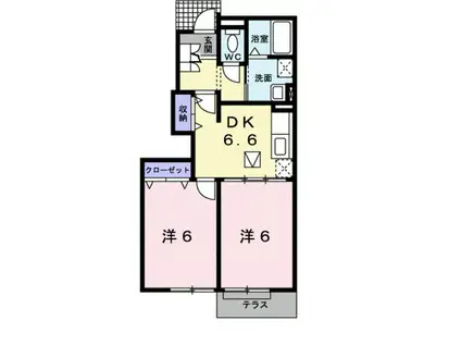 シャン・ド・フルール京仙C(2DK/1階)の間取り写真