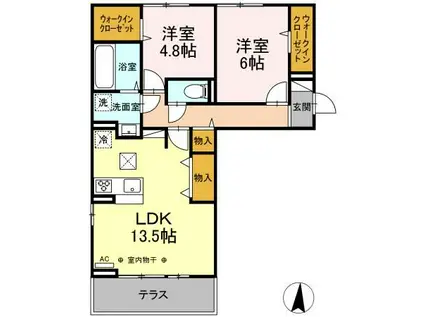 D-ROOM GRACIA A棟(2LDK/1階)の間取り写真