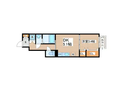 GRAND TERRACE長町南 II(1DK/1階)の間取り写真