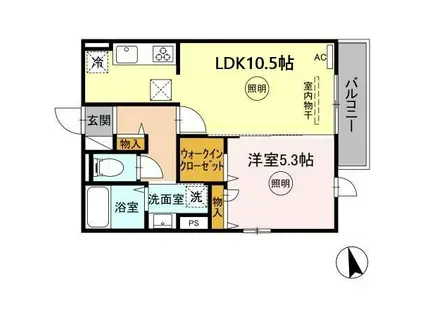 DROOM浜町II B棟(1LDK/1階)の間取り写真