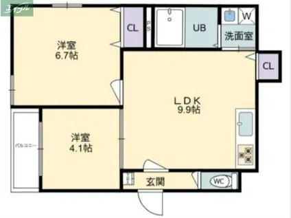 RIVER CITY 西川原(2LDK/1階)の間取り写真