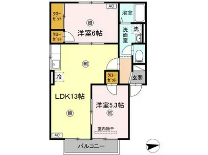 のぎくA棟(2LDK/1階)の間取り写真