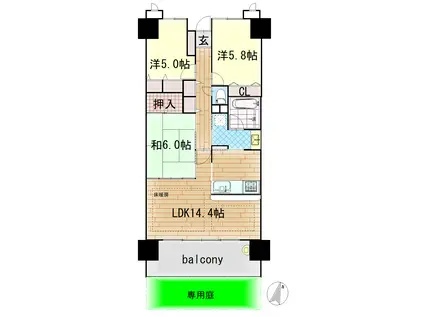 リブコートフェリスガーデン垂水(3LDK/1階)の間取り写真