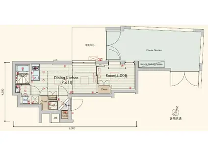 セリュークス東高円寺(1DK/1階)の間取り写真