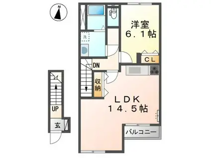 プランドール(1LDK/2階)の間取り写真