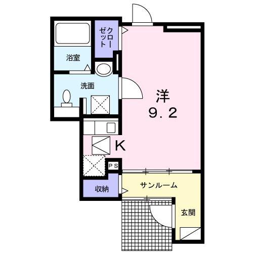 ガーデンハウスM B(ワンルーム/1階)の間取り写真