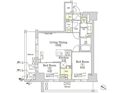 ザクラス南麻布(2LDK/7階)の間取り写真