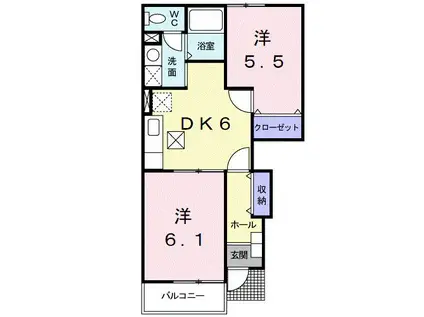 ビーミングベルII(2DK/1階)の間取り写真