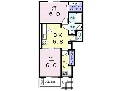 ヴィーコ レーネ A(2DK/1階)の間取り写真