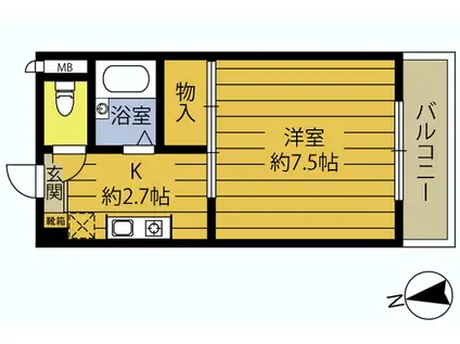 ヴィラ・アンソレイエ城原A(1K/3階)の間取り写真