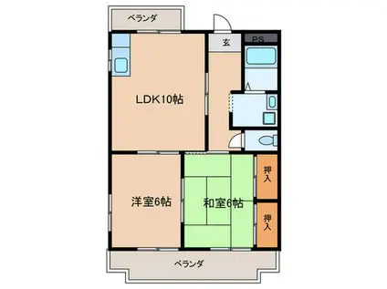 エスポワール里(2LDK/1階)の間取り写真