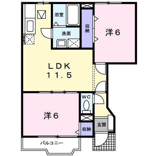 ベルデュール C棟(2LDK/1階)の間取り写真