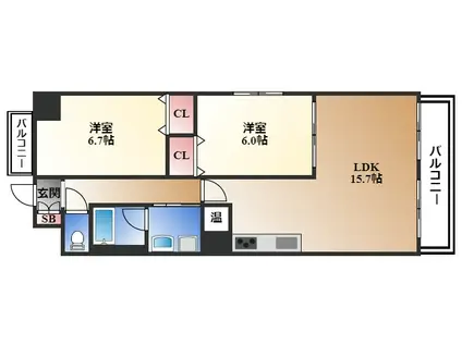 MAPLE ANEST SHINSAKAE(2LDK/8階)の間取り写真