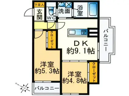 THE CROSS-MENT(2LDK/7階)の間取り写真