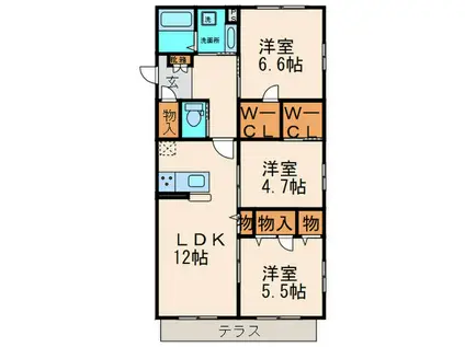 フィールドコートD(3LDK/1階)の間取り写真