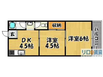 第1東昌ハイツ(2DK/4階)の間取り写真