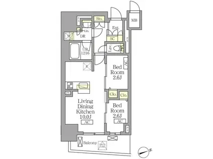 テラス北千住(2LDK/3階)の間取り写真