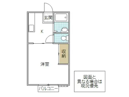 千波ビューハイツ(1K/2階)の間取り写真
