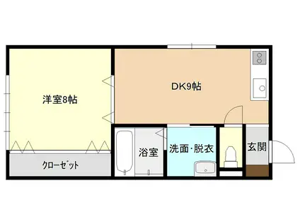 シャガール旭(1DK/2階)の間取り写真