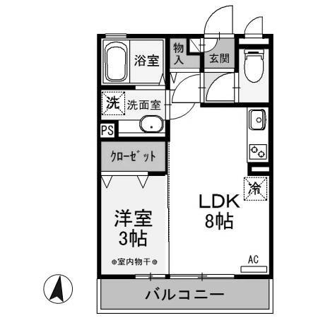 マリオーネ八千代(1LDK/3階)の間取り写真