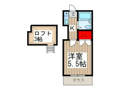 ソシオ蕨(1K/1階)の間取り写真