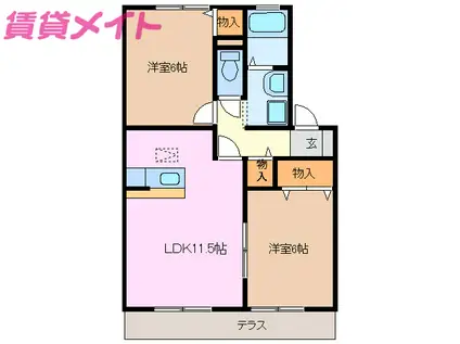 近鉄名古屋線 千代崎駅 徒歩15分 2階建 築23年(2LDK/1階)の間取り写真