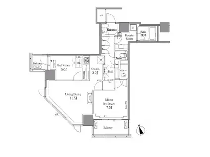 レジディアタワー目黒不動前(2LDK/15階)の間取り写真