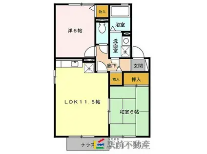 サンシャトーレ B棟(2LDK/1階)の間取り写真