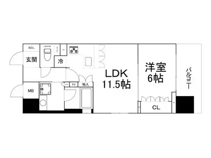 リーガル西長堀2(1LDK/11階)の間取り写真