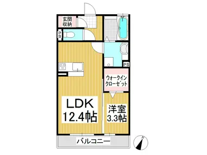 上田電鉄別所線 赤坂上駅 徒歩4分 3階建 築7年(1LDK/3階)の間取り写真
