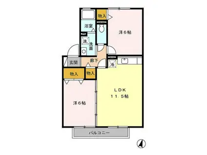 ウィルモア西梶尾 A棟(2LDK/2階)の間取り写真