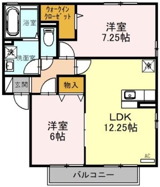 カサグランデF棟(2LDK/2階)の間取り写真