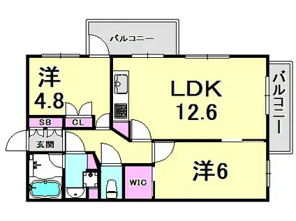 神戸元町山手ヴィアージュ(2LDK/4階)の間取り写真