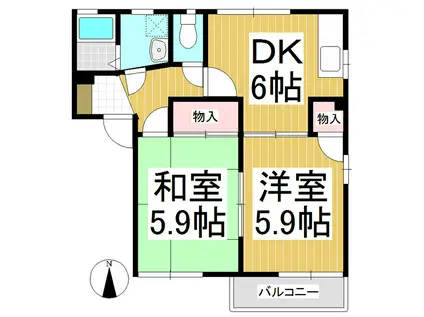 メイゾン・アプリコット C棟(2DK/2階)の間取り写真