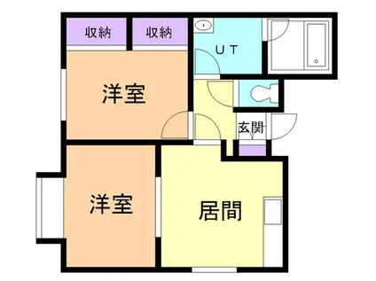 ONLYワン富岸(2DK/1階)の間取り写真