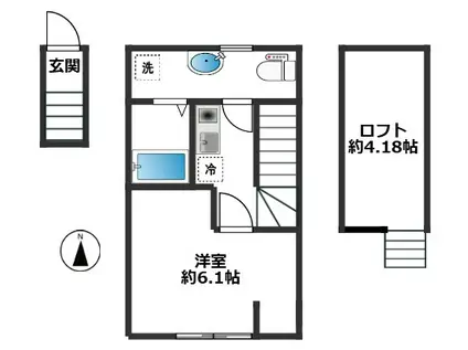セナリオフォルム一之江(1K/2階)の間取り写真
