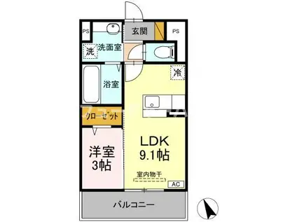 サクラテラス自由ヶ丘(1LDK/3階)の間取り写真